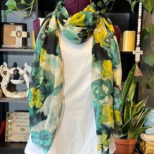 Abstract Floral Scarf in Green and Yellow